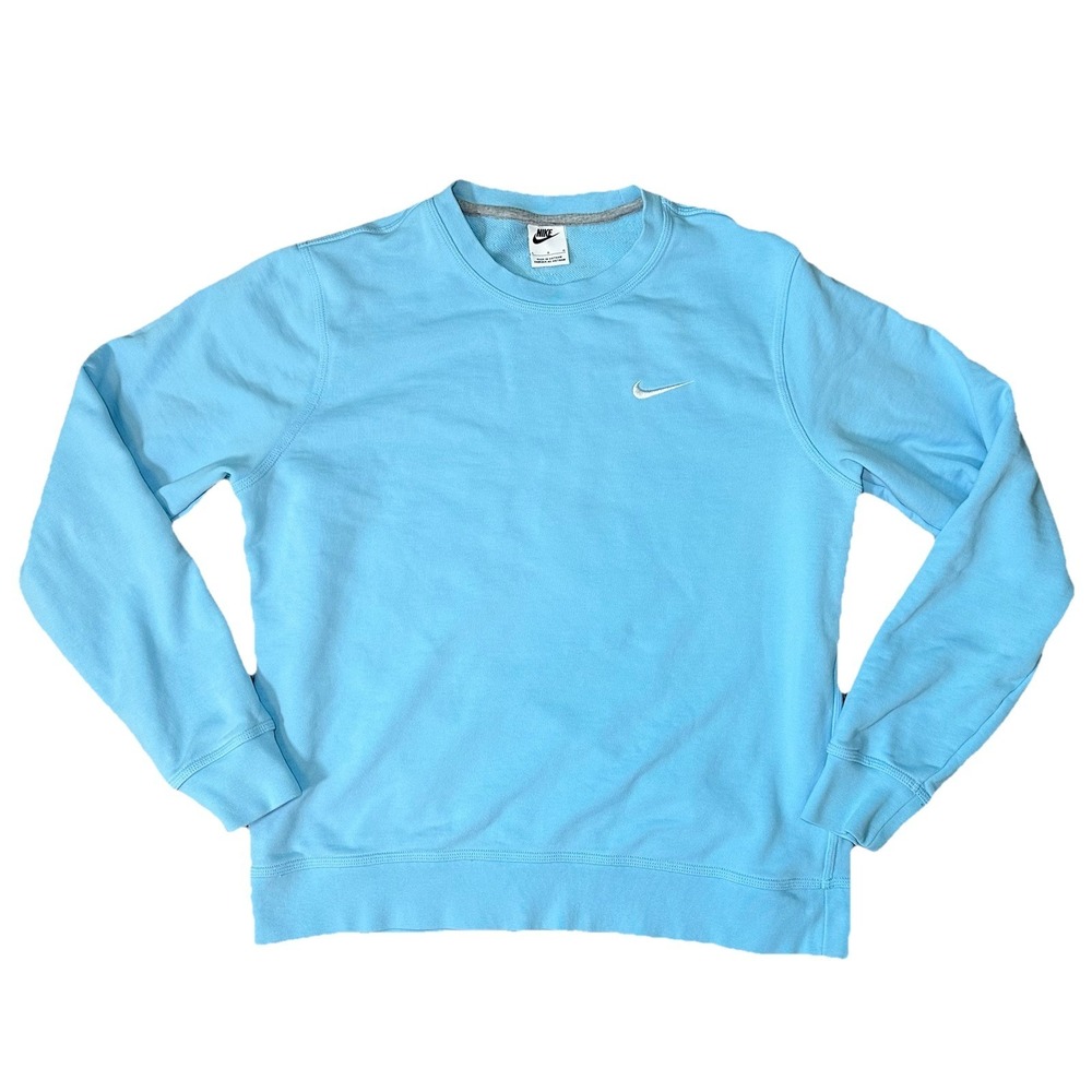 NIKE Mens LARGE Club French Terry Swoosh Pullover Sweatshirt Sky Blue 637902-499